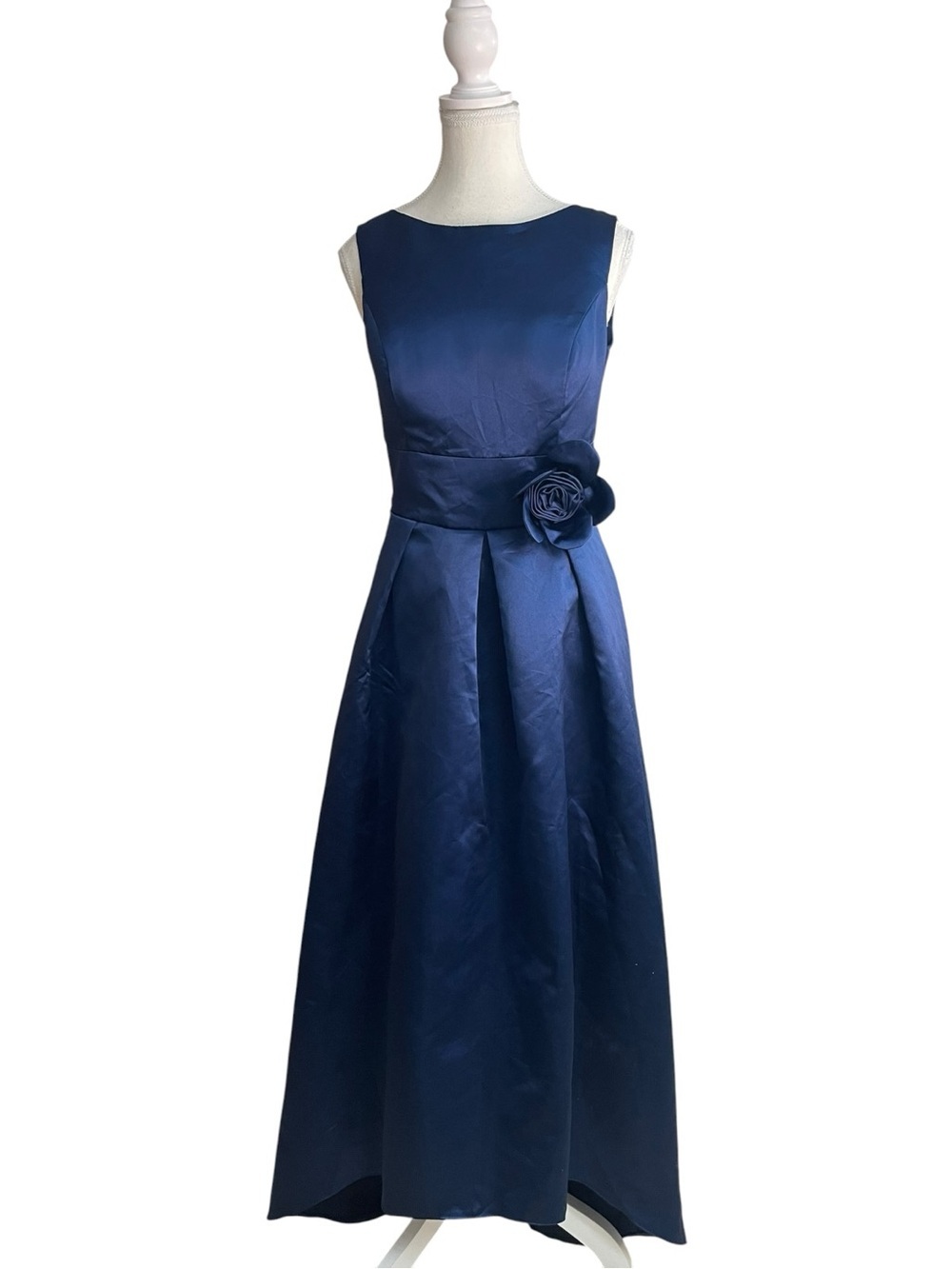 Miss Veil Satin Midi Formal Dress Gown Navy